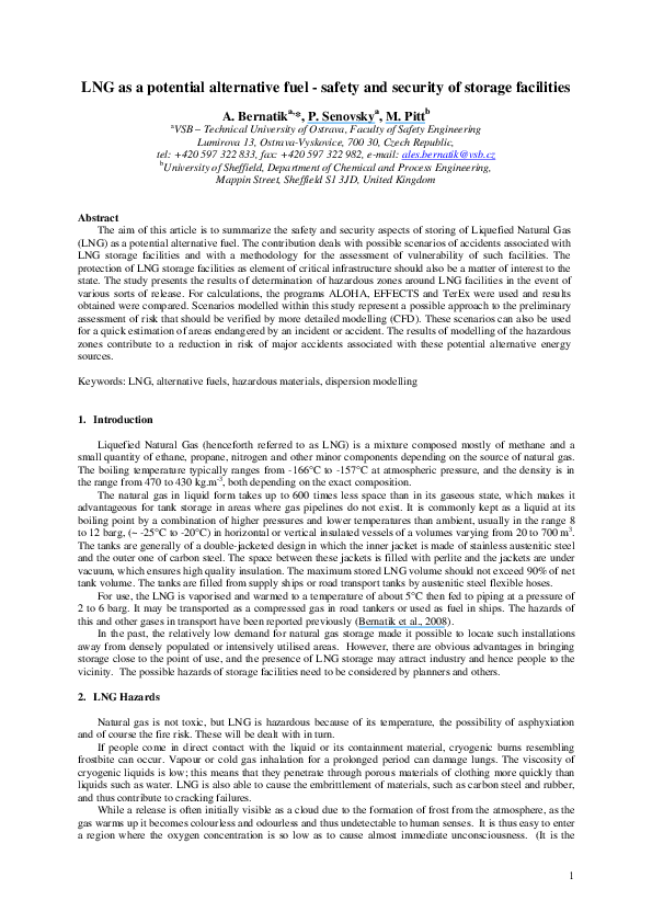 (PDF) LNG as a potential alternative fuel – Safety and security of ...