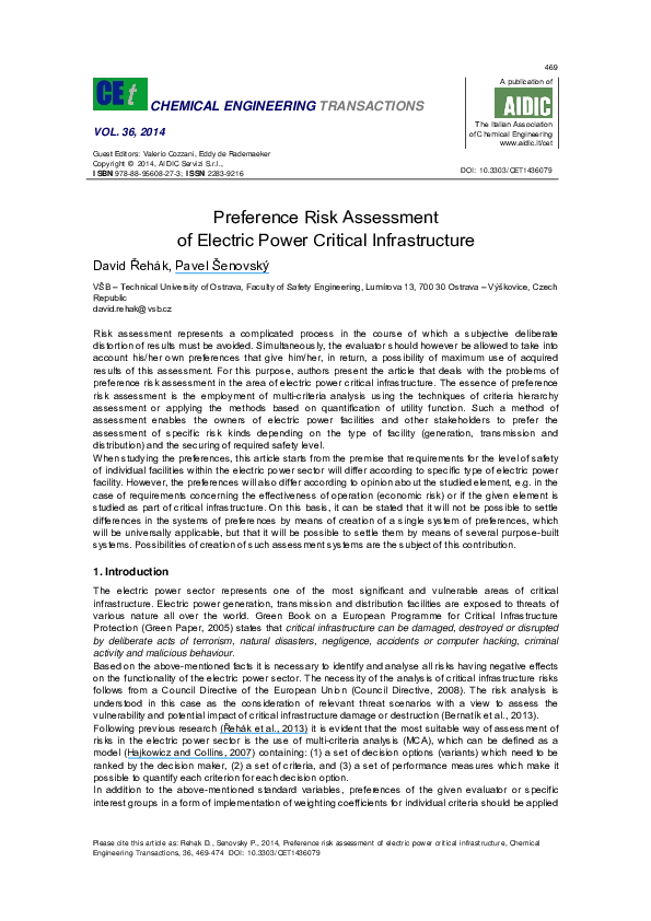 (PDF) Preference risk assessment of electric power critical infrastructure