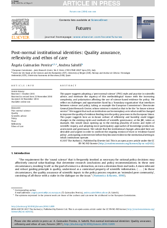 (PDF) Post normal institutional identities Quality assurance ...