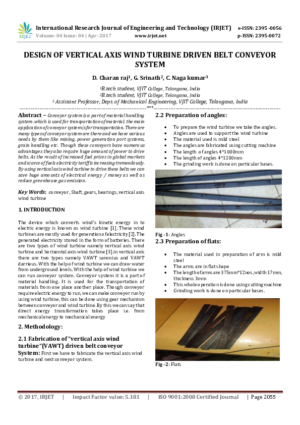 (PDF) DESIGN OF VERTICAL AXIS WIND TURBINE DRIVEN BELT CONVEYOR SYSTEM
