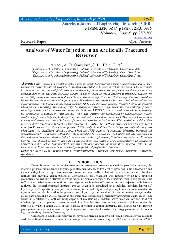 (PDF) Analysis of Water Injection in an Artificially Fractured