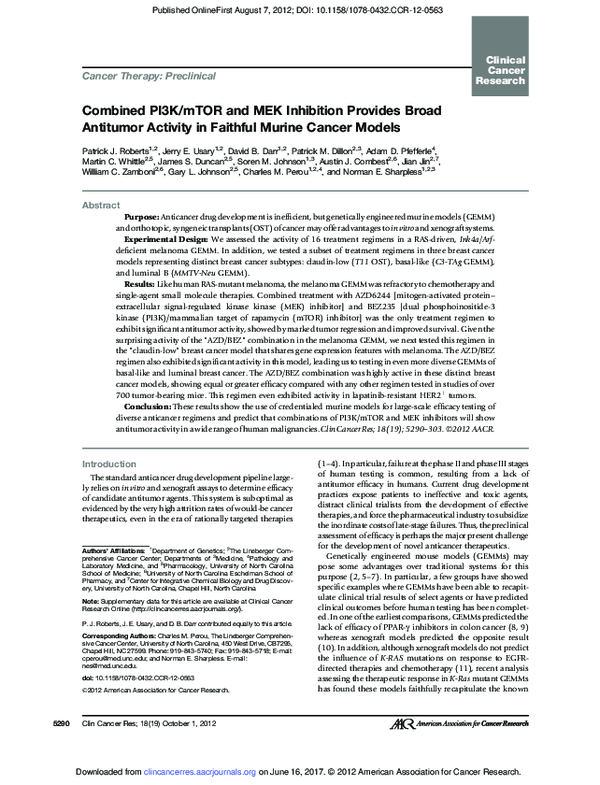 (PDF) Combined PI3K/mTOR and MEK Inhibition Provides Broad Antitumor ...