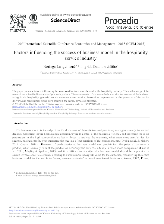 (PDF) ScienceDirect Factors influencing the success of business model