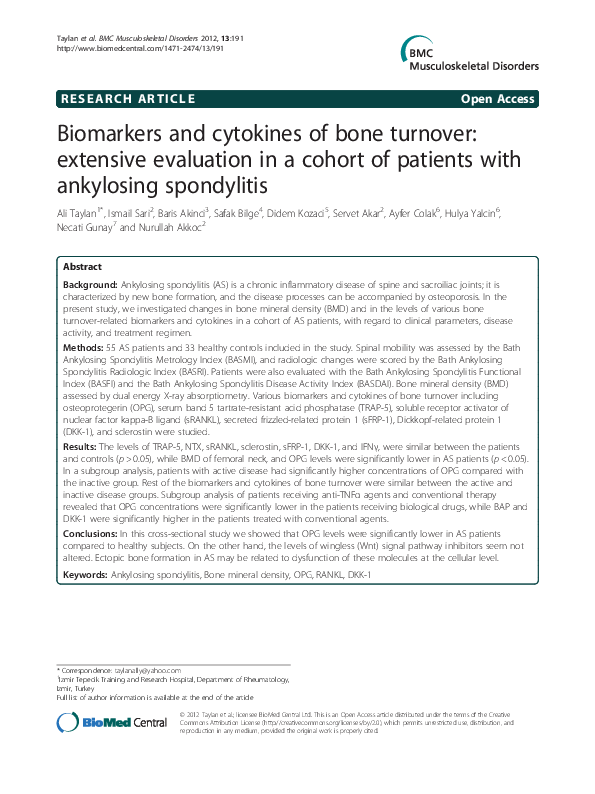 (PDF) Biomarkers and cytokines of bone turnover: extensive evaluation ...