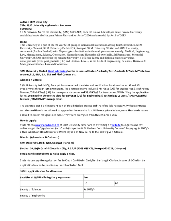 (DOC) Fee Structure for the Academic year 201718 srm university Academia.edu
