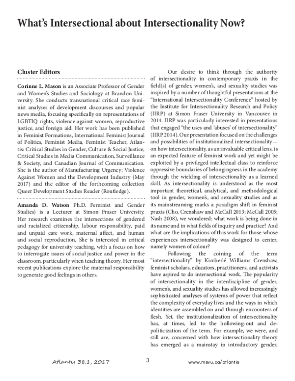 (PDF) What's Intersectional about Intersectionality Now