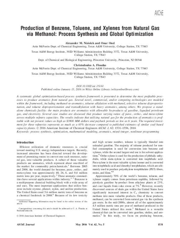 (PDF) Production of Benzene, Toluene, and Xylenes from Natural Gas via