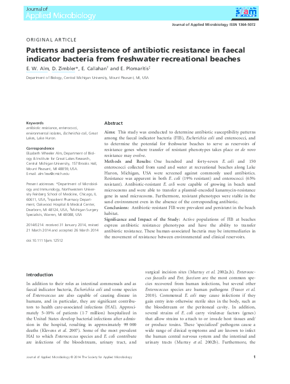 (PDF) Patterns and persistence of antibiotic resistance in faecal ...