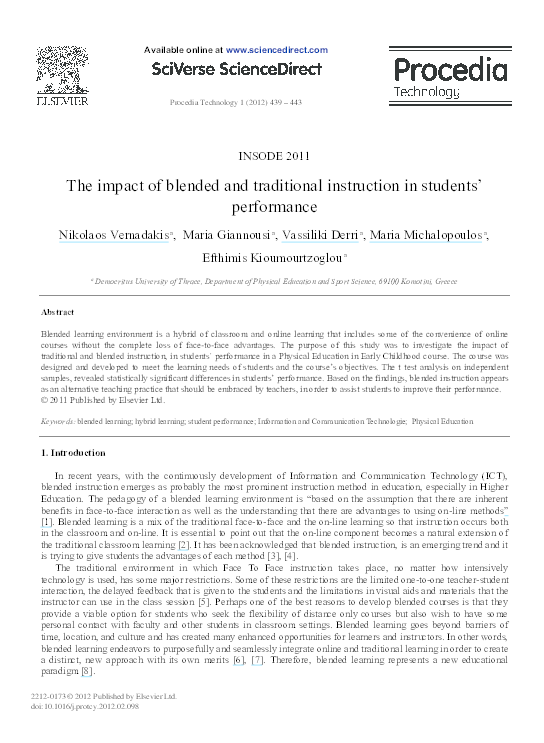 (PDF) The impact of blended and traditional instruction in students ...