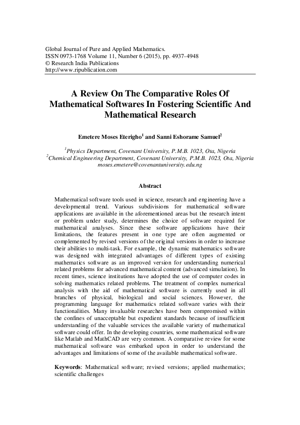 (PDF) A Review On The Comparative Roles Of Mathematical Softwares In ...