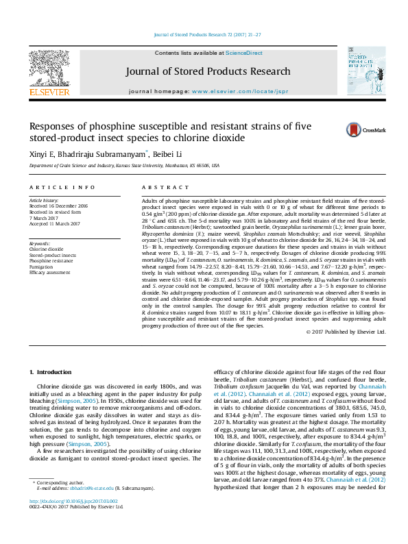(PDF) Responses of phosphine susceptible and resistant strains of five ...