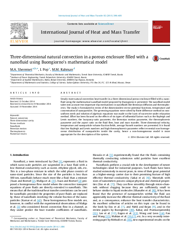 (PDF) Three-dimensional natural convection in a porous enclosure filled ...