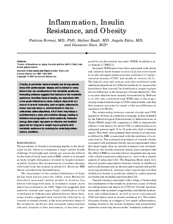 (PDF) Inflammation, insulin resistance, and obesity