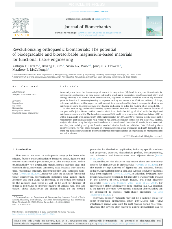 (PDF) Revolutionizing orthopaedic biomaterials: The potential of ...