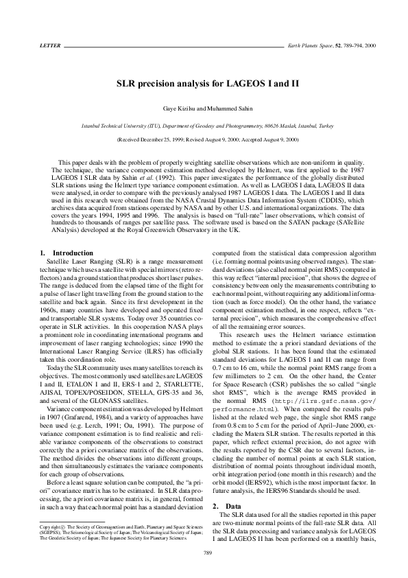 (PDF) SLR precision analysis for LAGEOS I and II Muhammed Sahin