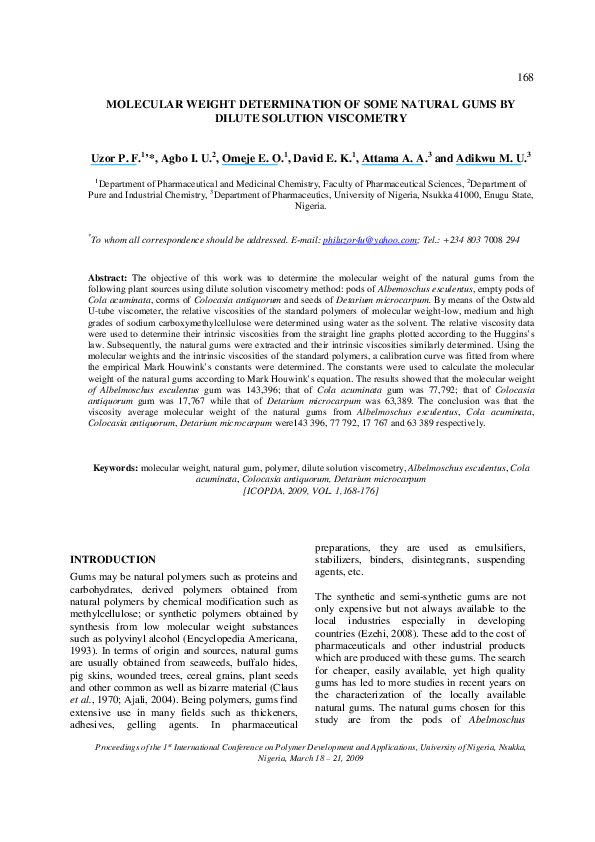 (PDF) Molecular weight determination of some natural gums by dilute