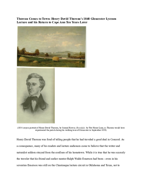 (DOC) Thoreau Comes to Town Henry David Thoreau's 1848 Gloucester