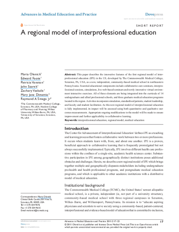 (PDF) A regional model of interprofessional education