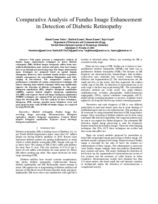 (PDF) Comparative Analysis of Fundus Image Enhancement in Detection of ...