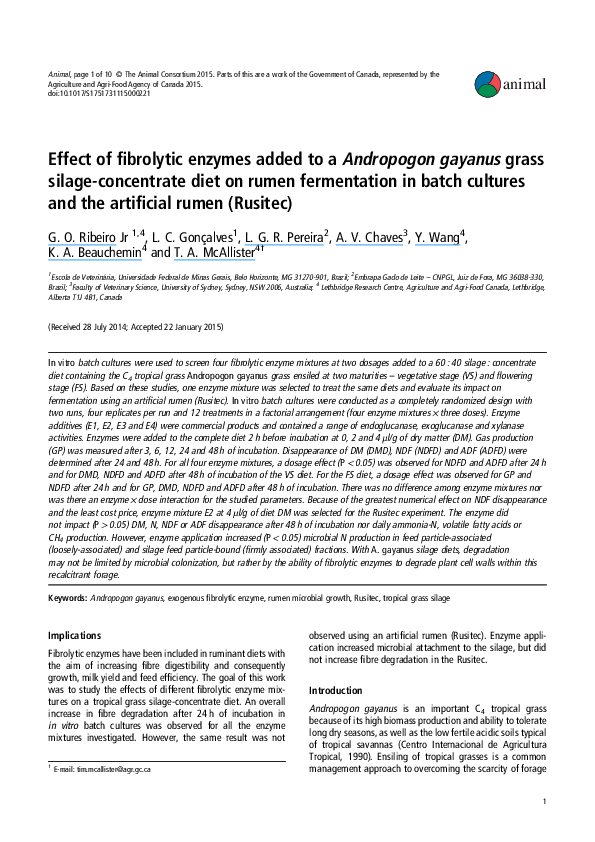 (PDF) Effect of fibrolytic enzymes added to a Andropogon gayanus grass ...