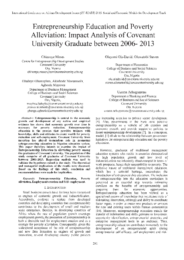(PDF) Entrepreneurship Education and Poverty Alleviation: Impact ...