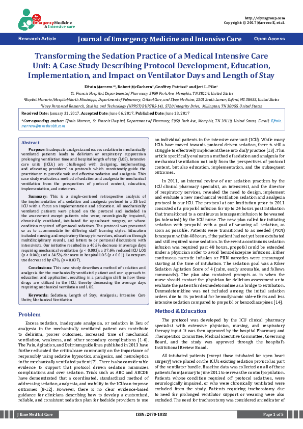 (PDF) Transforming the Sedation Practice of a Medical Intensive Care ...
