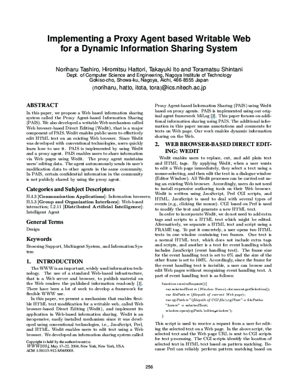 (PDF) Implementing a proxy agent based writable web for a dynamic ...