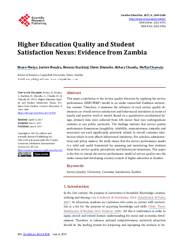 (PDF) Higher Education Quality and Student Satisfaction Nexus: Evidence ...
