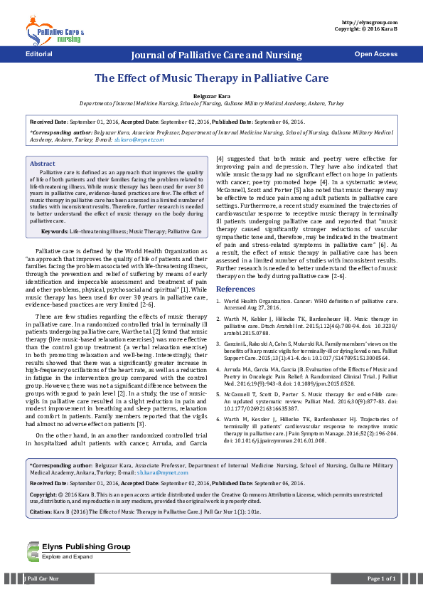 (PDF) The Effect of Music Therapy in Palliative Care