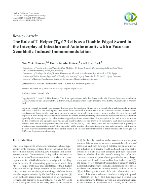 (PDF) The Role of T Helper ()17 Cells as a Double-Edged Sword in the ...
