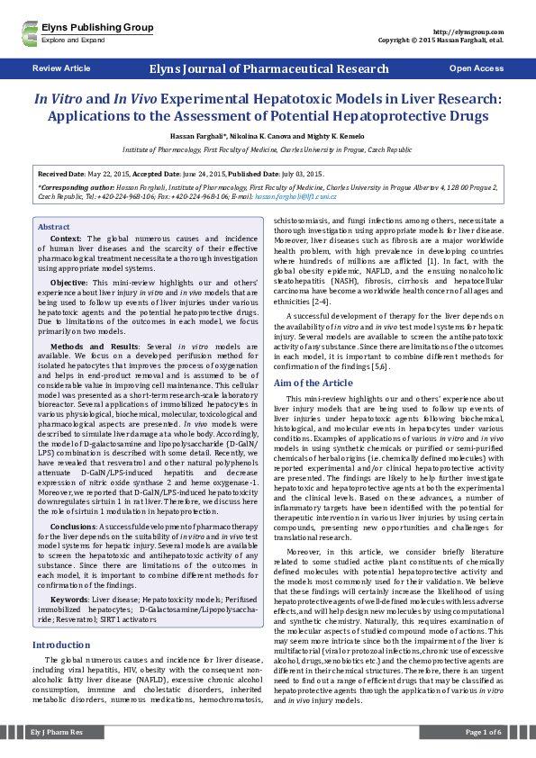 (PDF) In Vitro and In Vivo Experimental Hepatotoxic Models in Liver ...
