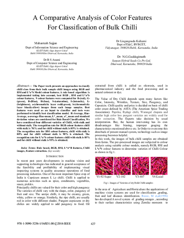 (PDF) A Comparative Analysis of Color Features For Classification of ...
