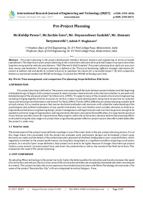 (PDF) PreProject Planning IRJET Journal Academia.edu