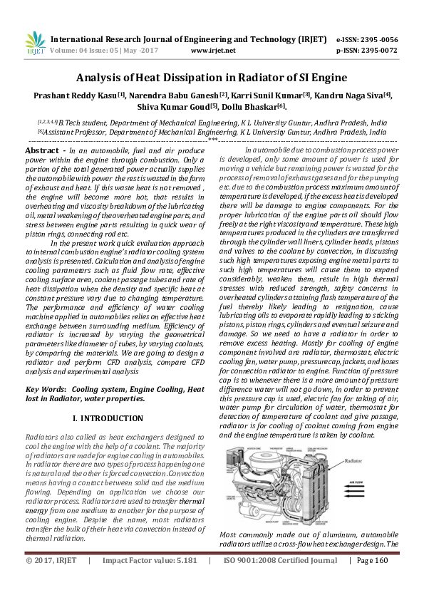 (PDF) Analysis of Heat Dissipation in Radiator of SI Engine