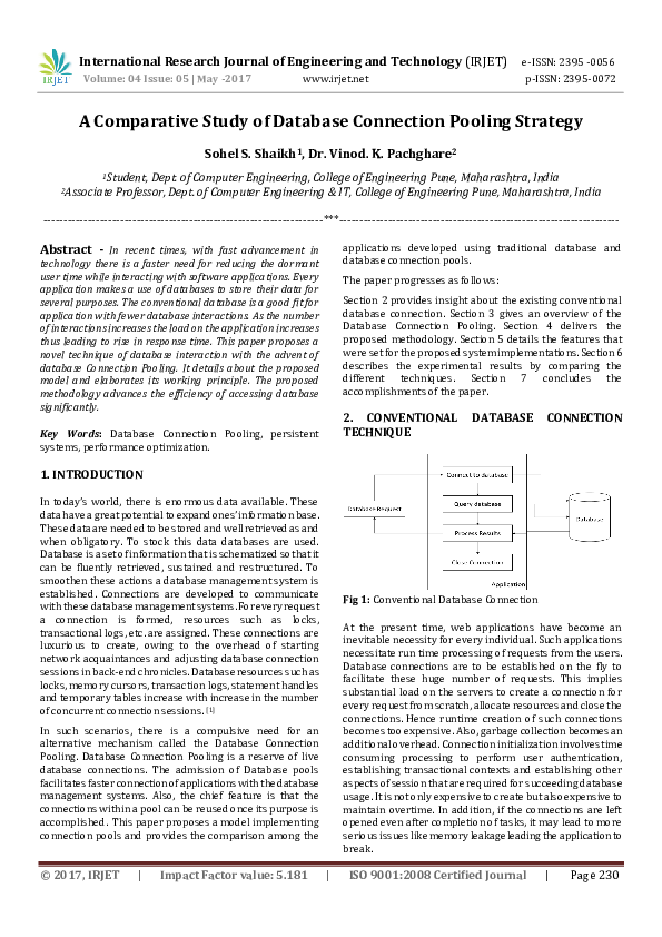 (PDF) A Comparative Study of Database Connection Pooling Strategy