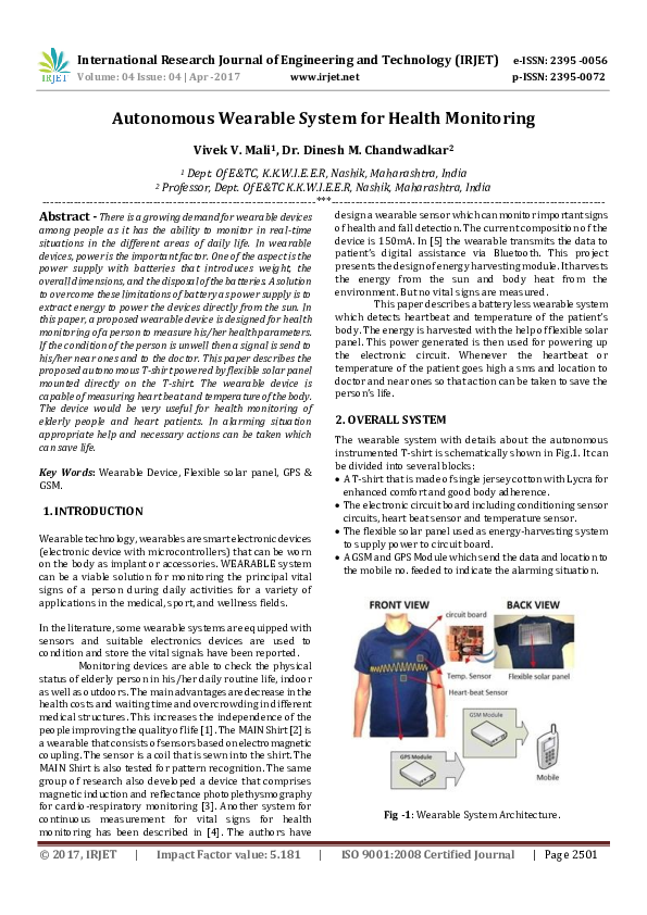 (PDF) Autonomous Wearable System for Health Monitoring