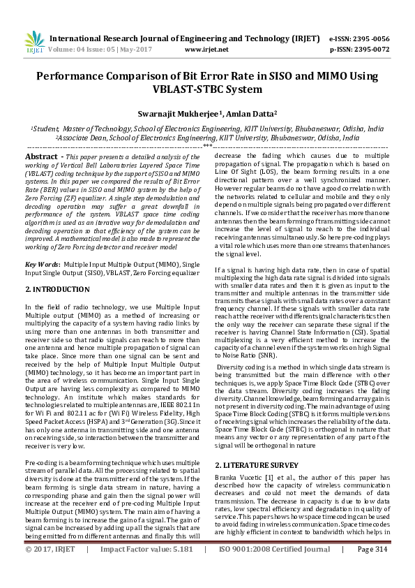 (PDF) Performance Comparison of Bit Error Rate in SISO and MIMO Using ...