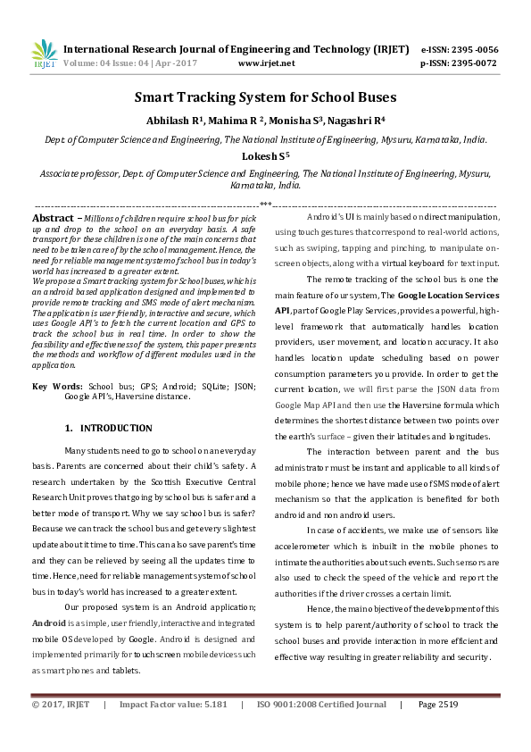 (PDF) Smart Tracking System for School Buses