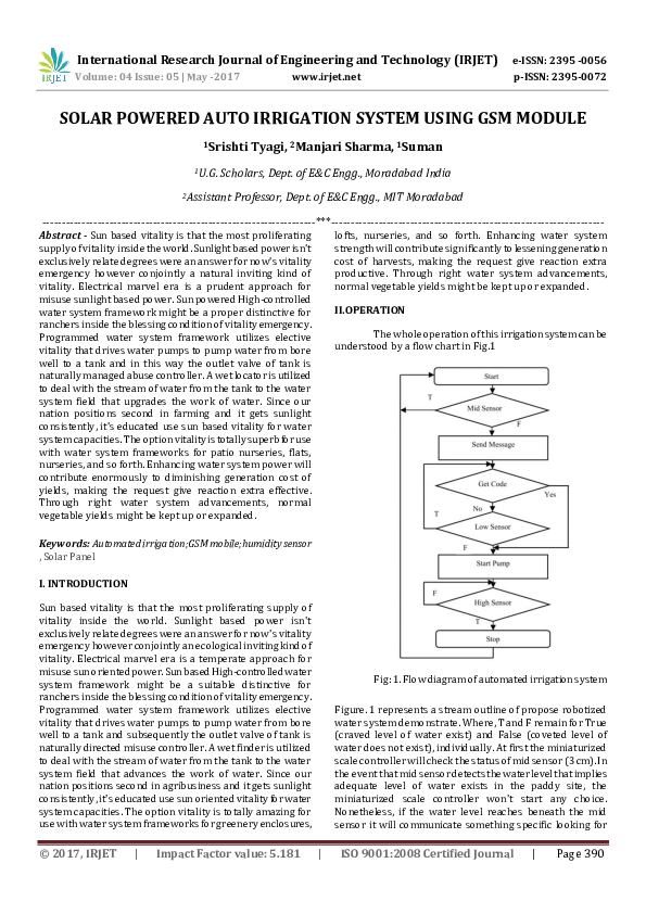 (PDF) SOLAR POWERED AUTO IRRIGATION SYSTEM USING GSM MODULE IRJET