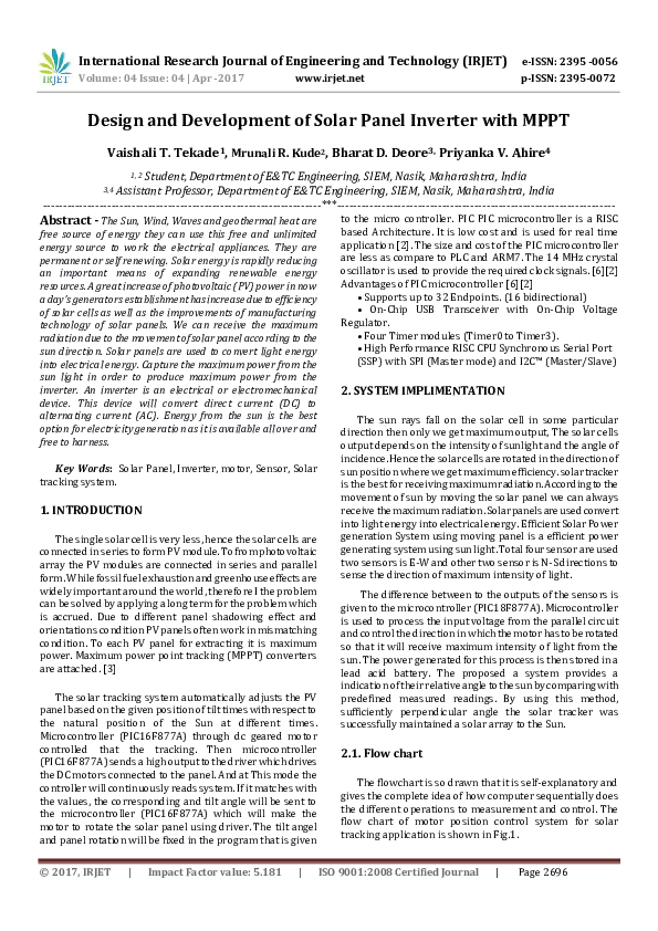 (PDF) Design and Development of Solar Panel Inverter with MPPT