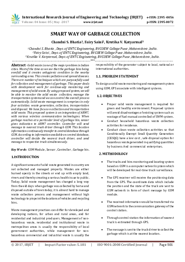 (PDF) SMART WAY OF GARBAGE COLLECTION IRJET Journal Academia.edu