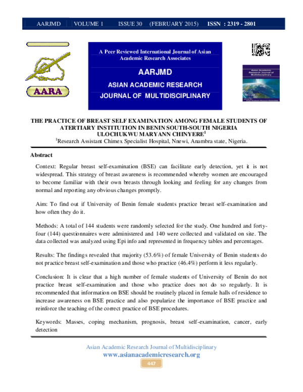 Research questions on breast self-examination picture