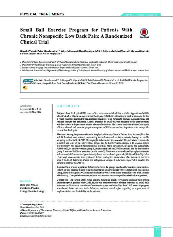 (PDF) Small Ball Exercise Program for Patients With Chronic Nonspecific