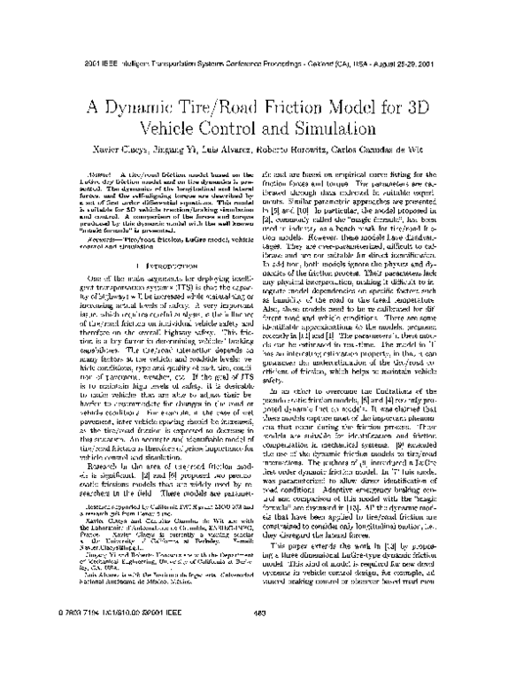 (PDF) A dynamic tire/road friction model for 3D vehicle control and ...