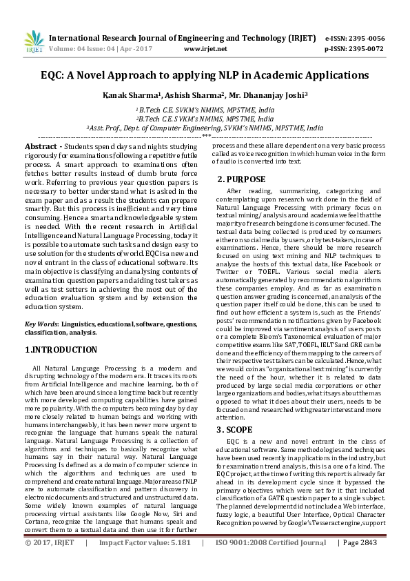 (PDF) EQC: A Novel Approach to applying NLP in Academic Applications