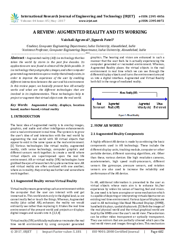 (PDF) A REVIEW AUGMENTED REALITY AND ITS WORKING IRJET Journal