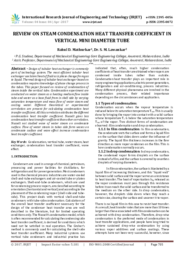 (PDF) REVIEW ON STEAM CONDENSATION HEAT TRANSFER COEFFICIENT IN ...
