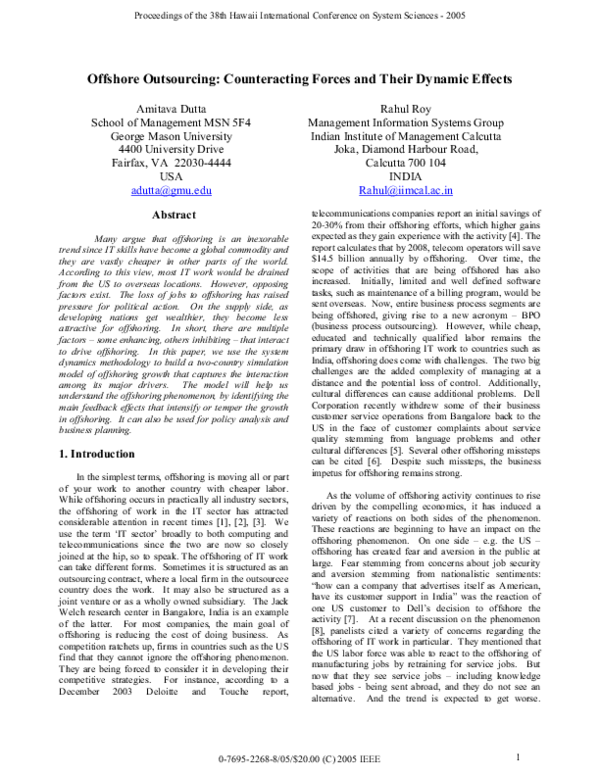 (PDF) Offshore outsourcing: counteracting forces and their dynamic effects