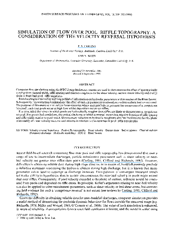 (PDF) Simulation of flow over pool-riffle topography: A consideration ...