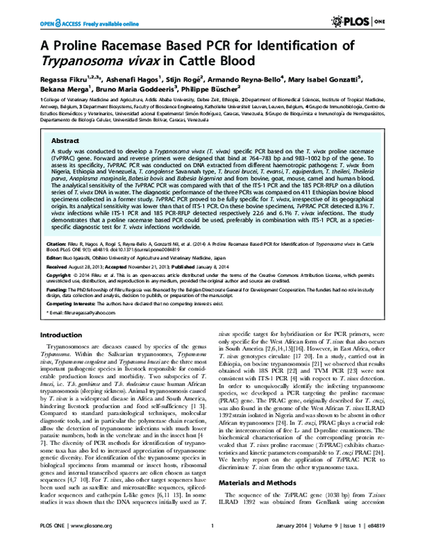 (PDF) A proline racemase based PCR for identificacion of trypanosoma ...